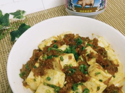 豚生姜焼き風缶詰で汁無し麻婆豆腐はいかが？